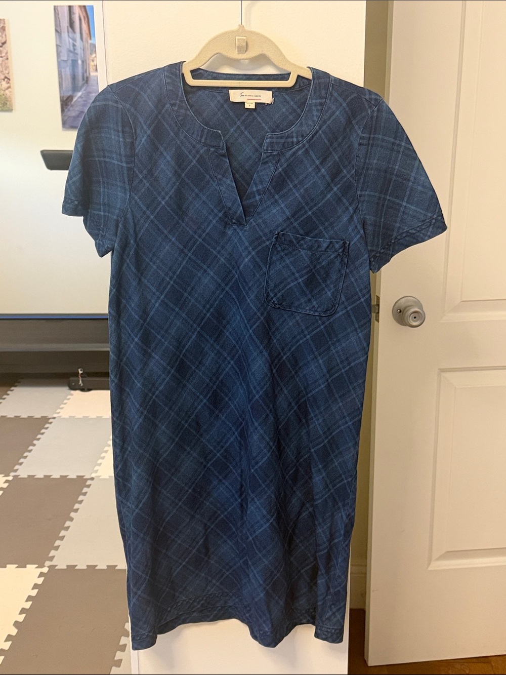 Two by Vince Camuto Indigo Plaid Short-Sleeve Mini Dress